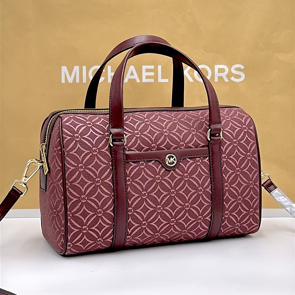 MICHAEL KORS JST TRAVEL MEDIUM DUFFLE SATCHEL SHOULDER CROSSBODY BAG MK OXBLOOD